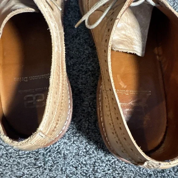 Allen Edmonds Shoes Mens 9.5 D Tan Leather Shannon Drive Brogue Long Wingtip - Picture 7 of 8